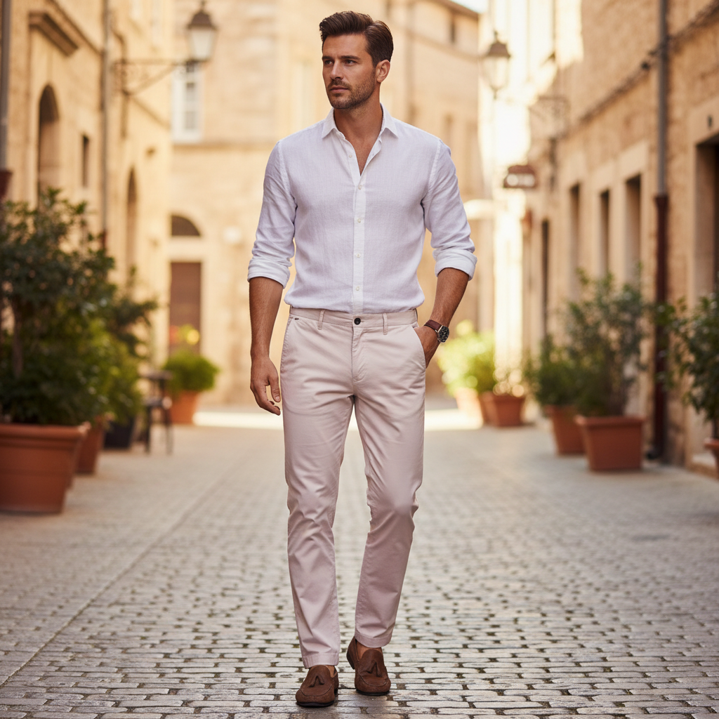 DOPPELGÄNGER ROMA Men's Pastel Pink Slim Fit Cotton Chino Tr