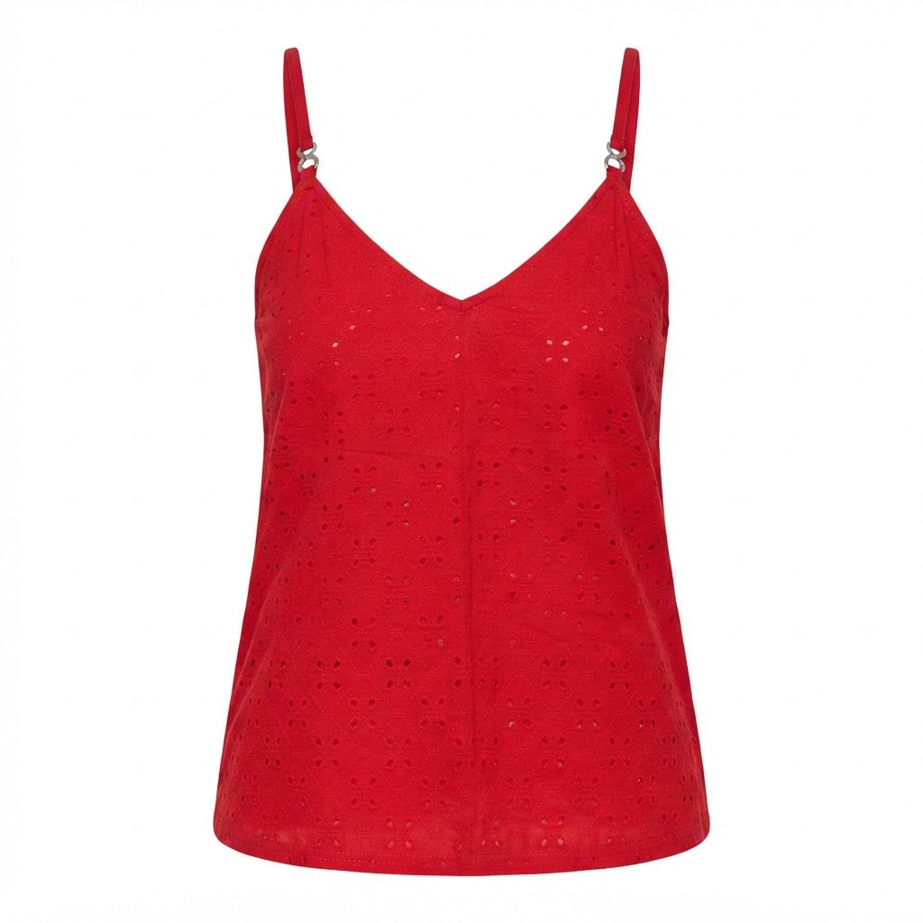 SHEIN Red SHEIN Broderie Anglaise V-Neck Spaghetti Strap Cam