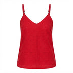 SHEIN Red SHEIN Broderie Anglaise V-Neck Spaghetti Strap Cam
