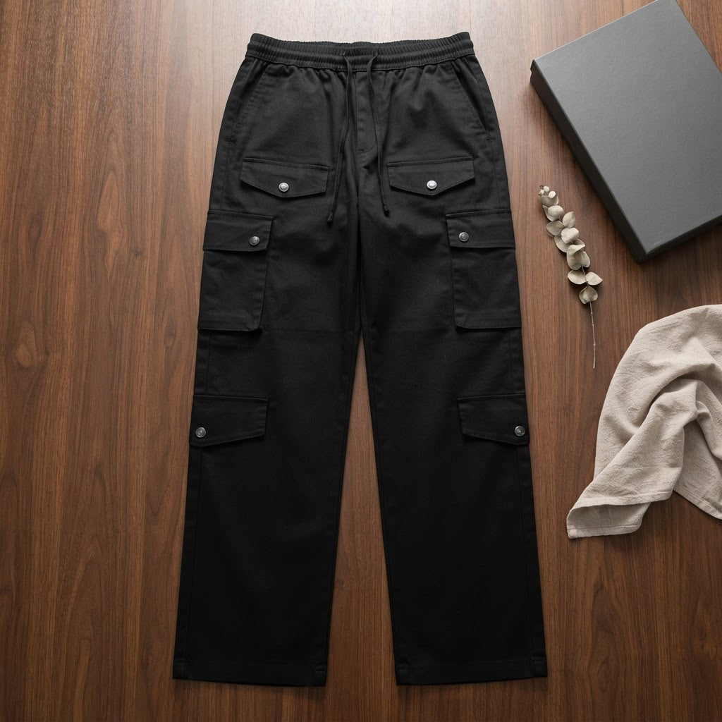 represent Black Wide Leg Cargo Trousers with Multi-Pocket Ut