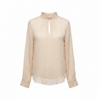 Elegant Beige High Neck Keyhole Blouse