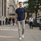 Burberry Navy Blue Tipped Cotton Polo Shirt with Gold Embroi