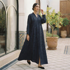 Al Wisham Al Aneeq Deep Navy Floral Jacquard A-Line Floor-Le