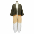 Women's Olive and White Color-Block Longline Kimono