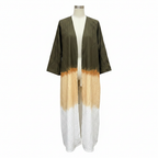 Women's Olive and White Color-Block Longline Kimono
