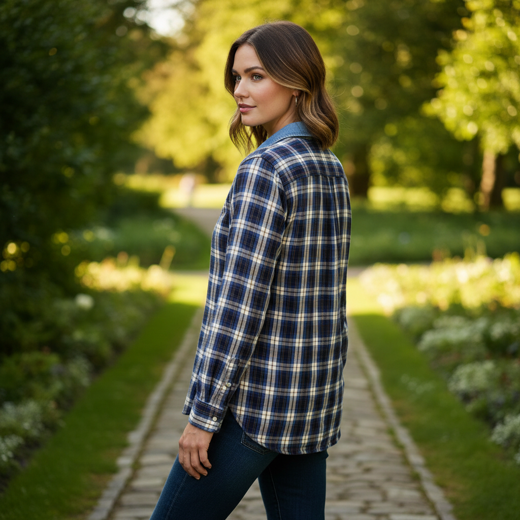 Falmer Heritage Blue Plaid Shirt with Denim Collar