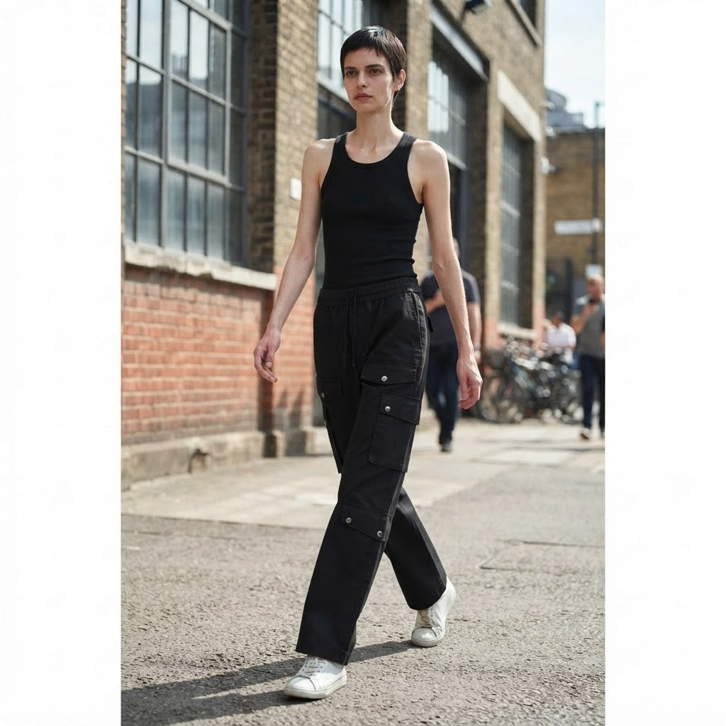 represent Black Wide Leg Cargo Trousers with Multi-Pocket Ut