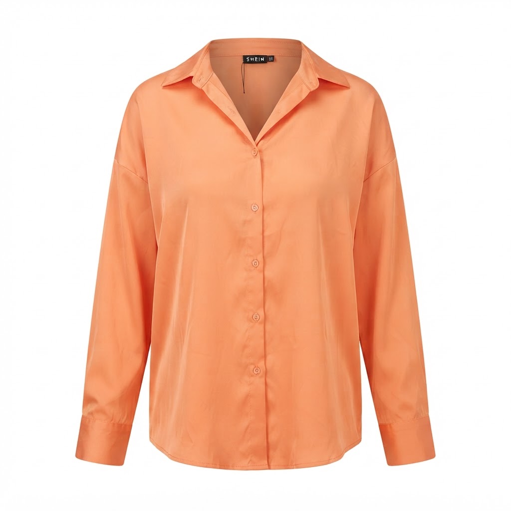 Women's Vibrant Orange Satin Oversized Button-Down Blouse