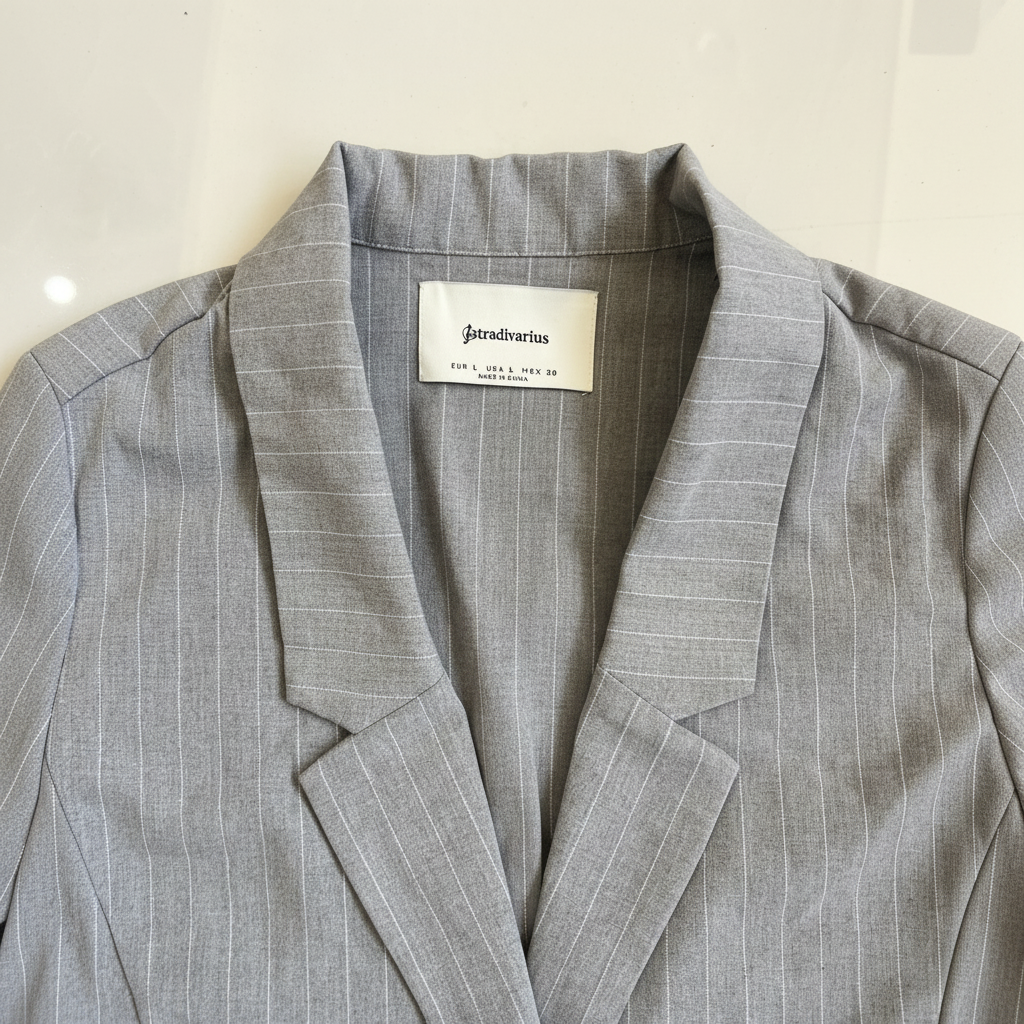 Stradivarius Women's Grey Pinstripe Tailored Office Blazer