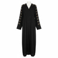 Women's Black Beaded Crepe Long Open Abaya Cardigan