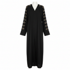 Women's Black Beaded Crepe Long Open Abaya Cardigan