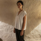 anko White Relaxed Boxy V-Neck Cap-Sleeve Cotton Top