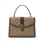 GUCCI Monogram Canvas Top Handle Bag with Web Stripe