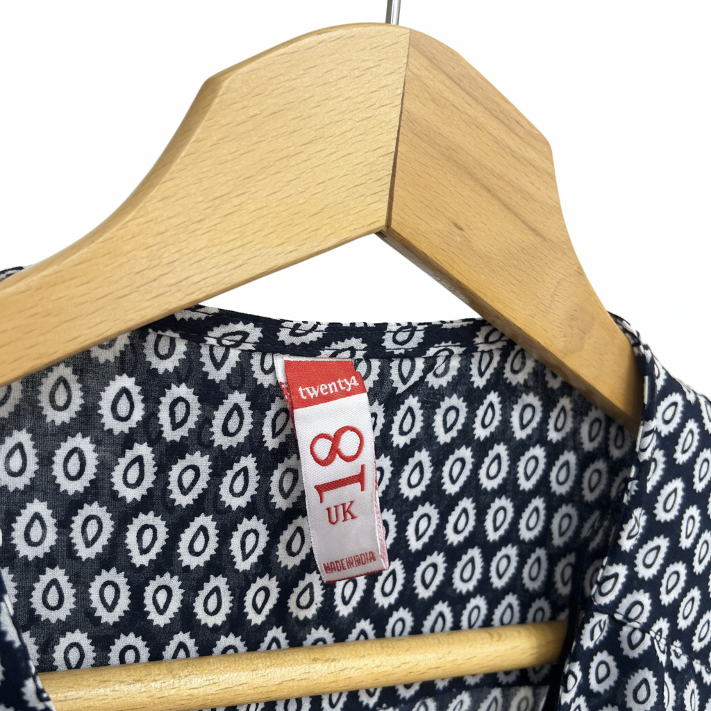 Women's Navy and White Printed Longline Kimono