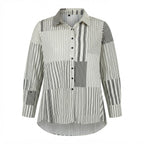 Women's Black and White Striped Oversized Button-Down Shirt