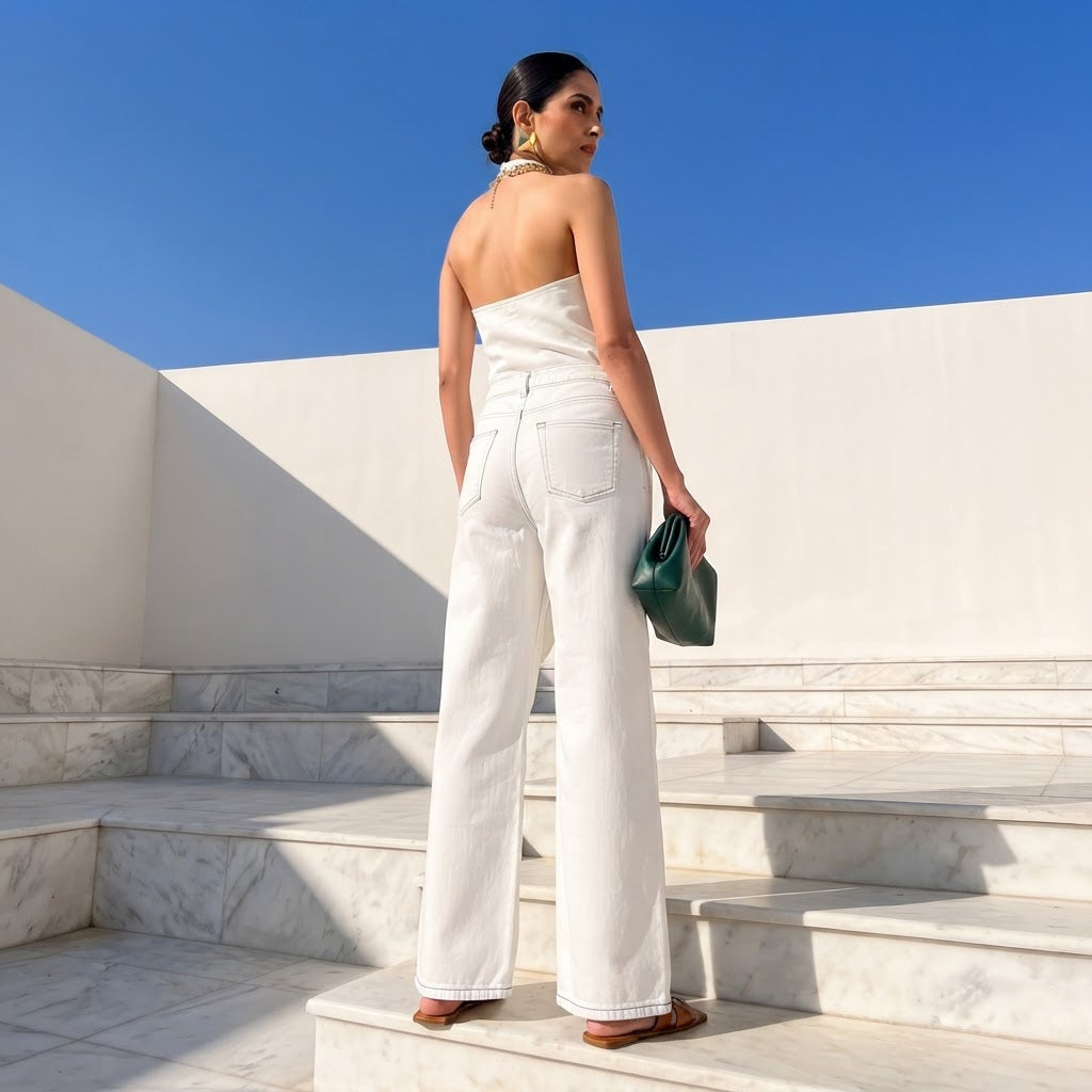 Conbipel Conbipel White Wide-Leg Stretch Denim Trousers - Si