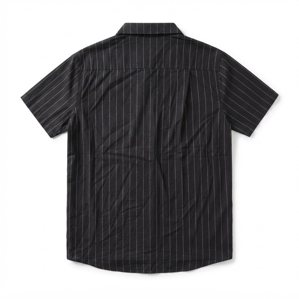 SHEIN LEISURE Women's Black Striped Short Sleeve Button-Down