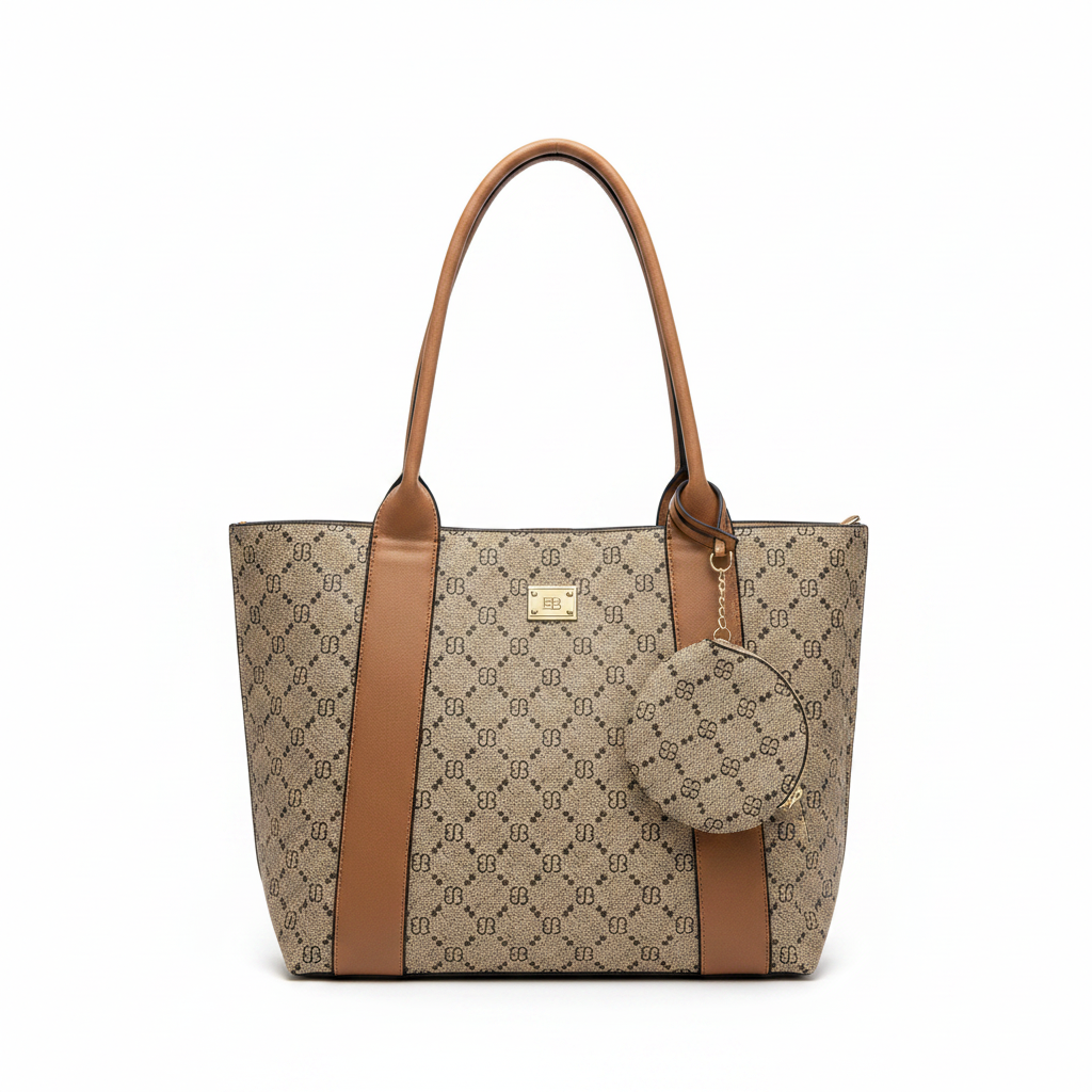 Bessie London Monogram Tote Bag with Matching Pouch