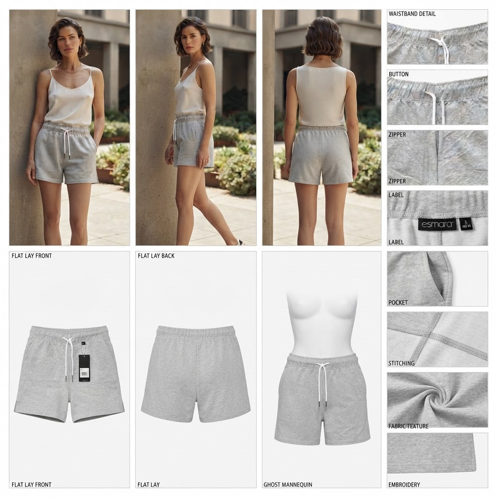 Light Grey Marl Jersey Shorts with Drawstring Waist