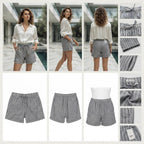 Dark Grey and White Striped Drawstring Linen Shorts