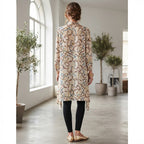 SHEIN Women's Beige Longline Chain Print Open-Front Cardigan
