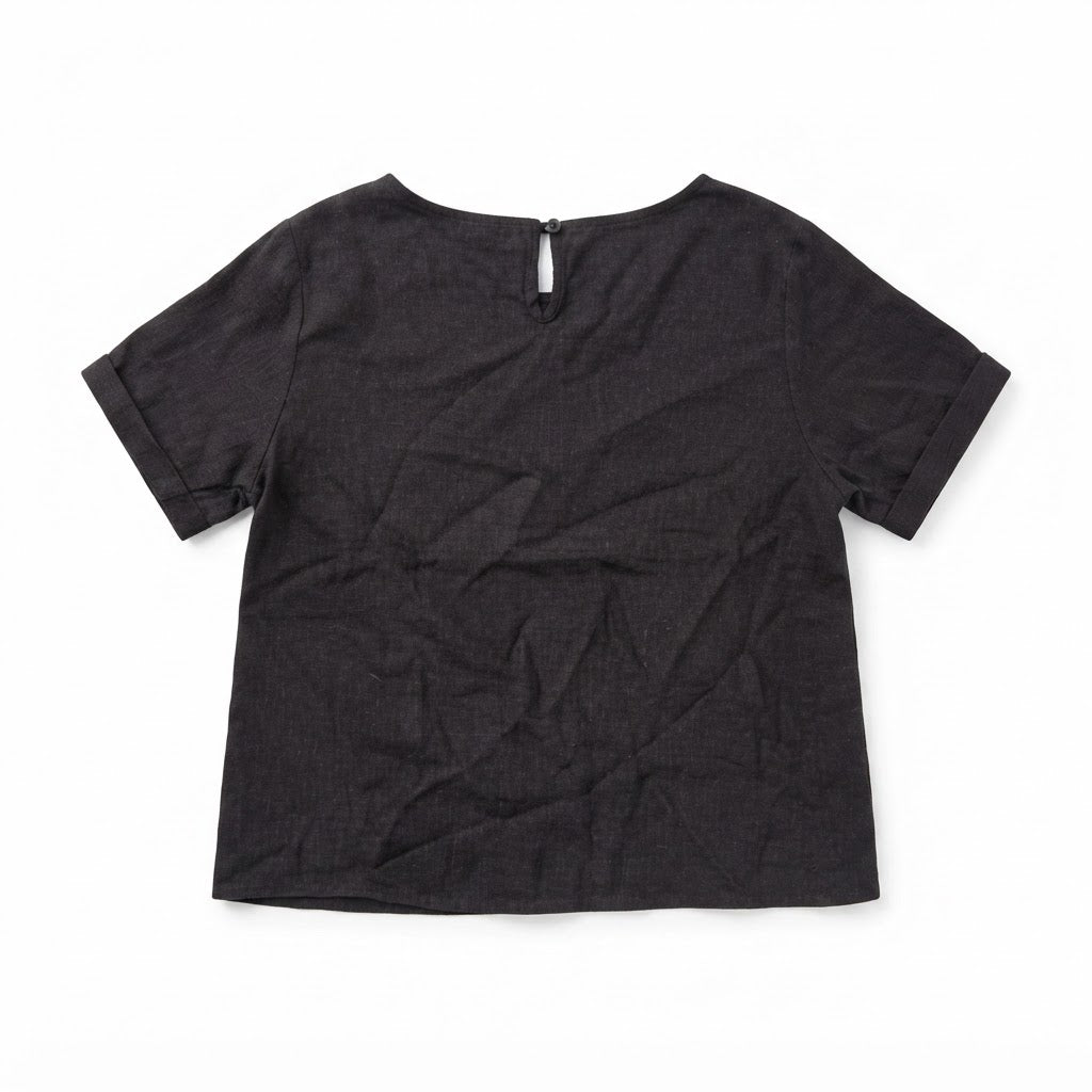 Women's Charcoal Short-Sleeved Textured Woven Top