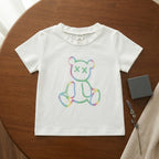 SHEIN White Infant T-Shirt with Rainbow Outline Bear Graphic