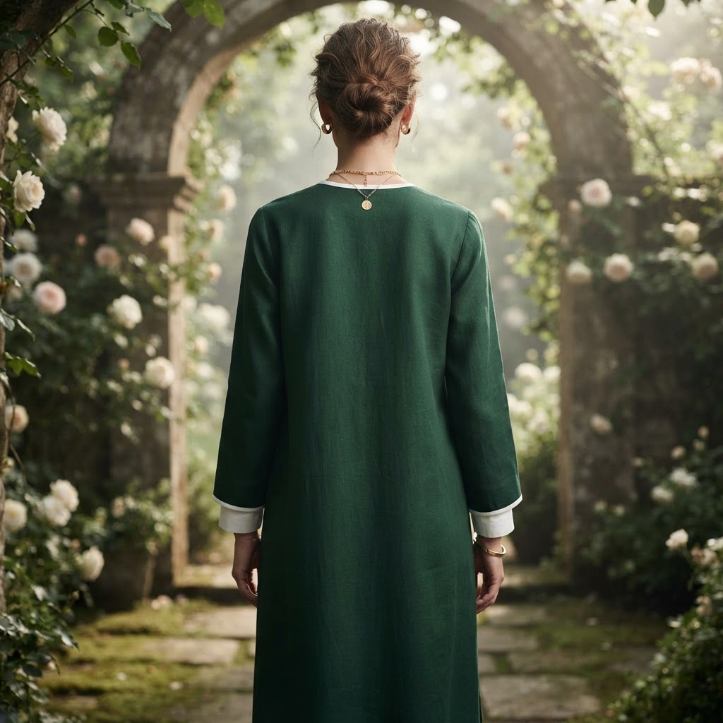 SHEIN Women's Dark Green Long Open-Front Coat with Piping