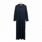 Women's Black Ruched Maxi Open-Front Robe