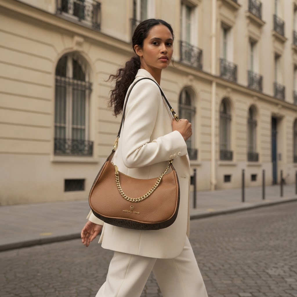 MICHAEL KORS Tan Grained Leather Hobo Shoulder Bag