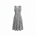 Black and White Abstract Leaf Fit and Flare Midi Dress