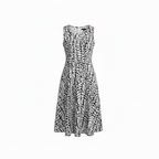 Black and White Abstract Leaf Fit and Flare Midi Dress