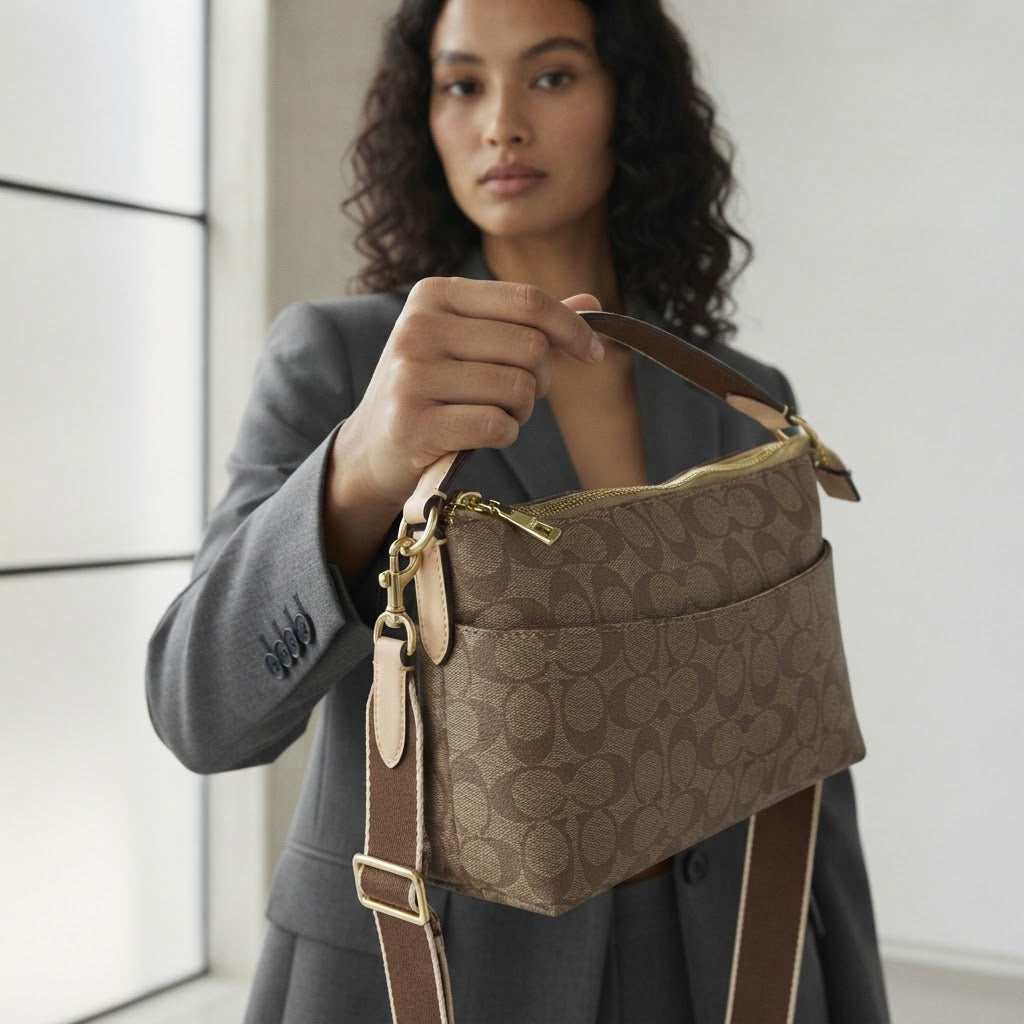 COACH Brown Monogram Coated Canvas Crossbody Bag