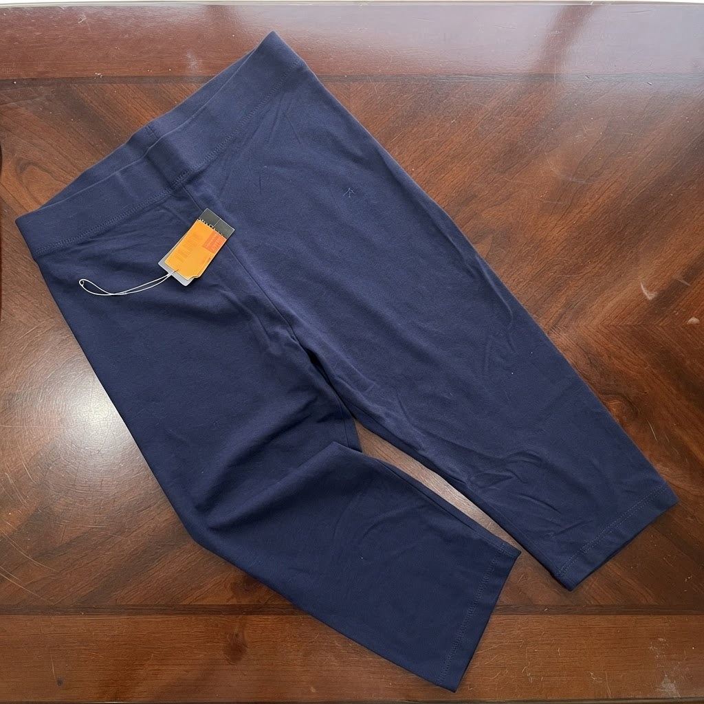 Navy Blue Cropped Capri Leggings with Elastic Waist