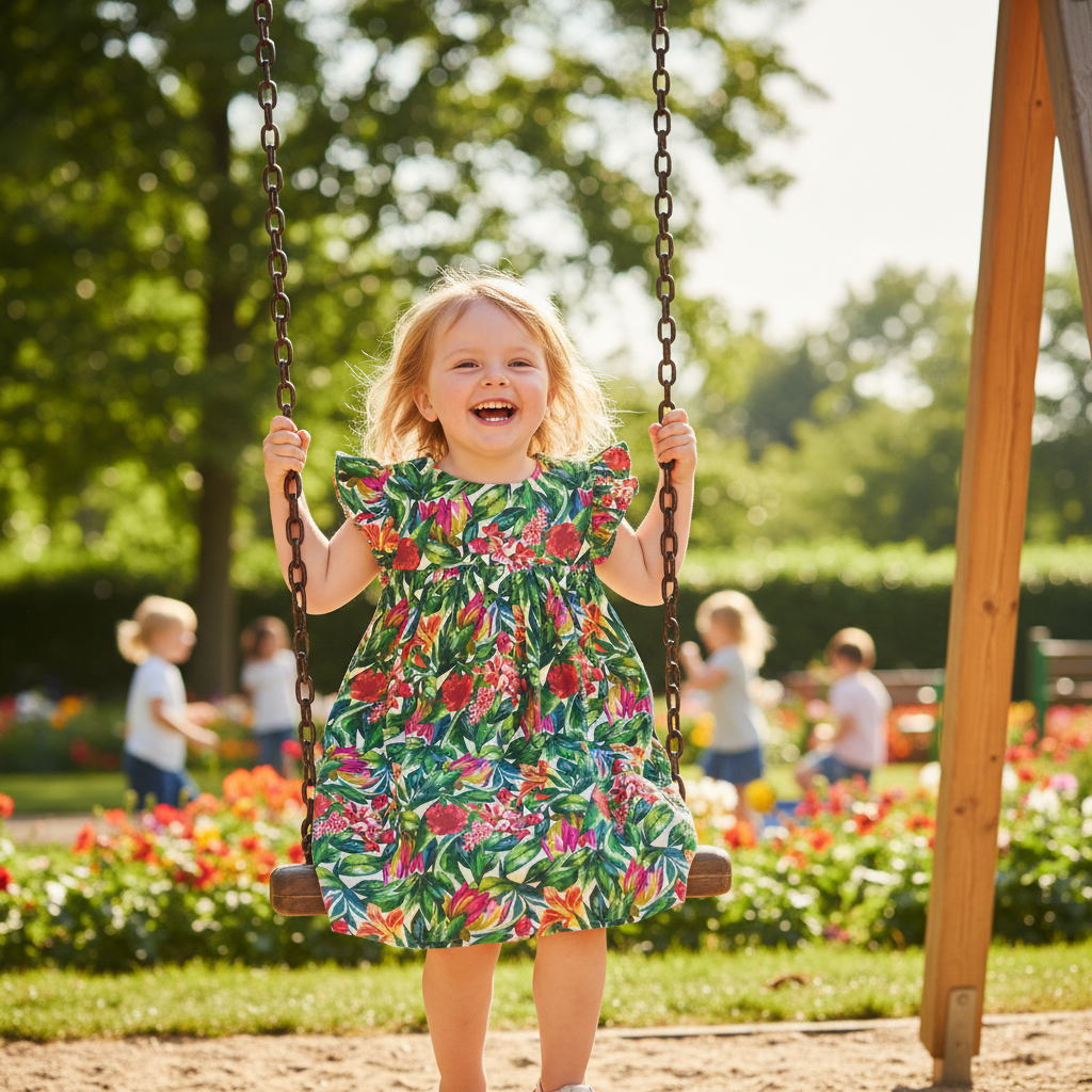 PRIMARK CARES Kids Green Tropical Floral Flutter Sleeve Dres
