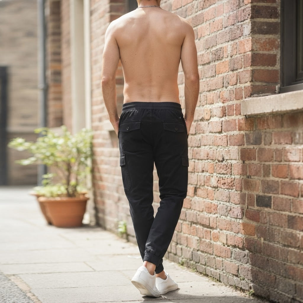 Divided H&M Black Cotton Tapered Cargo Jogger Pants