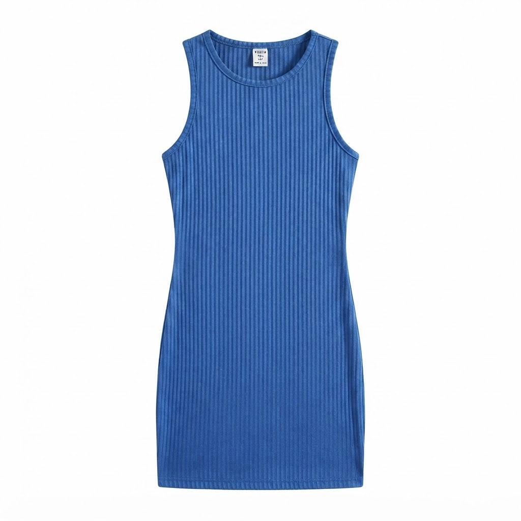 SHEIN Royal Blue Sleeveless Ribbed Knit Column Mini Dress