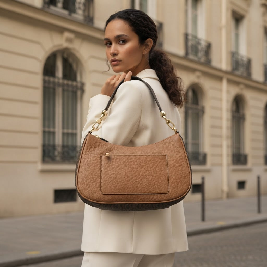 MICHAEL KORS Tan Grained Leather Hobo Shoulder Bag