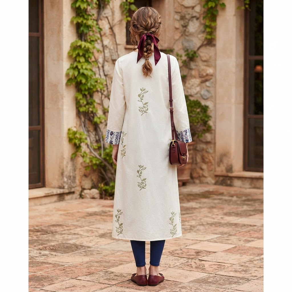Women's White Embroidewhite Longline Kimono Abaya Robe
