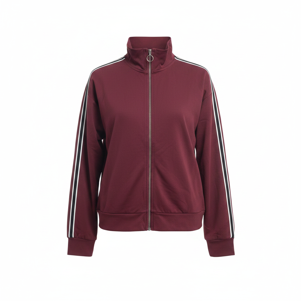 Savior Women's Burgundy Striped Zip-Up Track Jacket