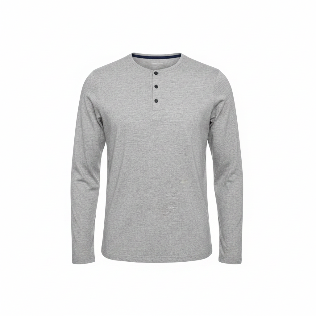 Livergy Men's Grey Long Sleeve Henley Shirt