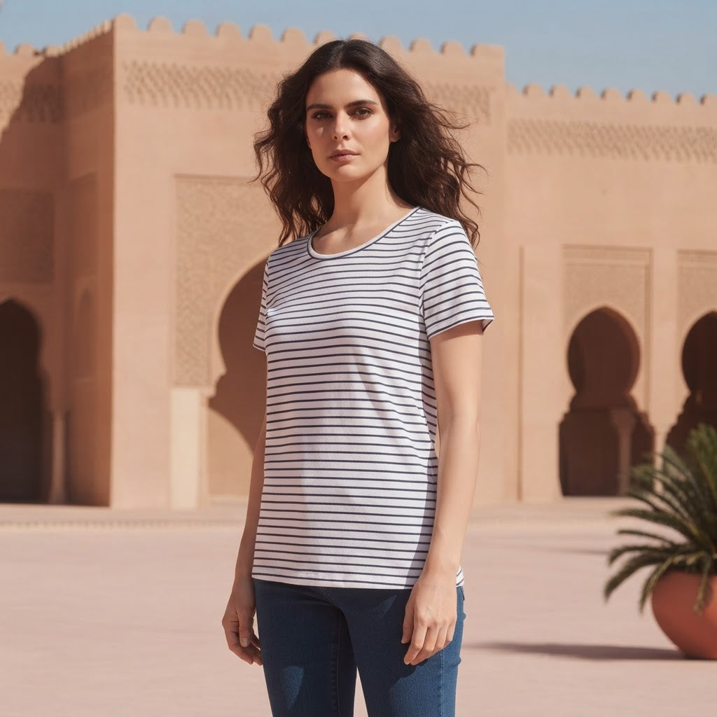essentials White and Navy Stripe Short-Sleeve Stretch T-Shir