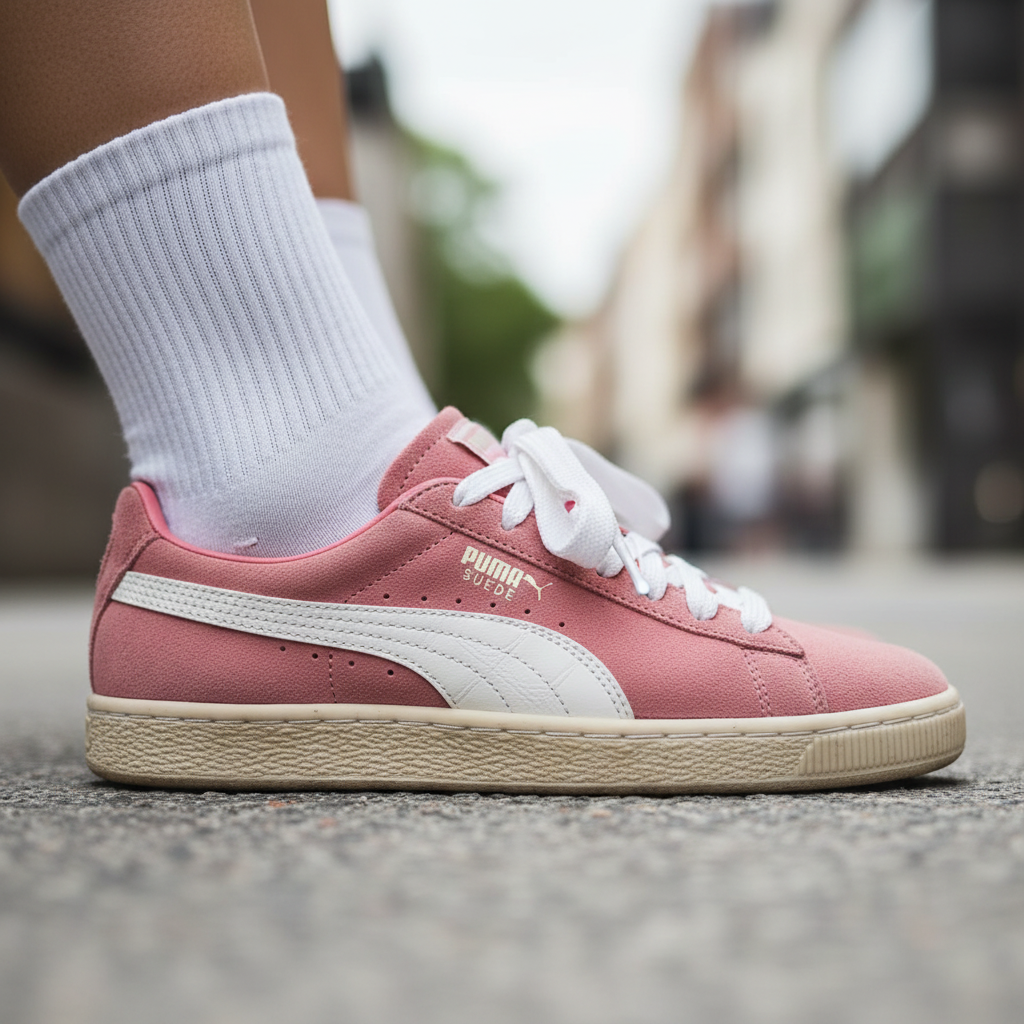 Puma Men's Pink Suede Low-Top Sneakers - Premium