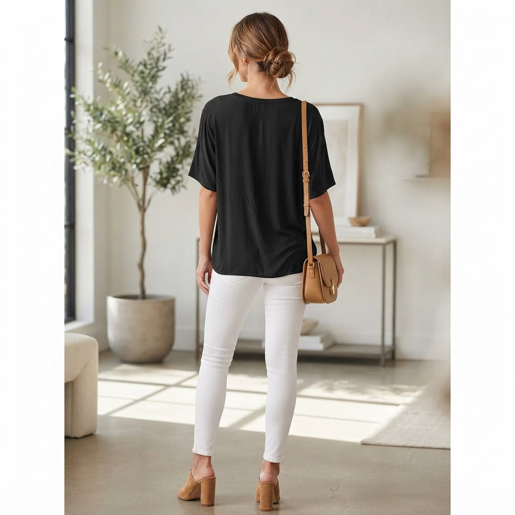 Women's Black Lightweight Open-Front Kimono Cardigan