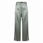 Boohoo Sage Green Satin Wide Leg High Waisted Trousers