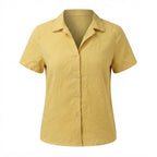 Women's Yellow Short-Sleeved Camp Collar Shirt