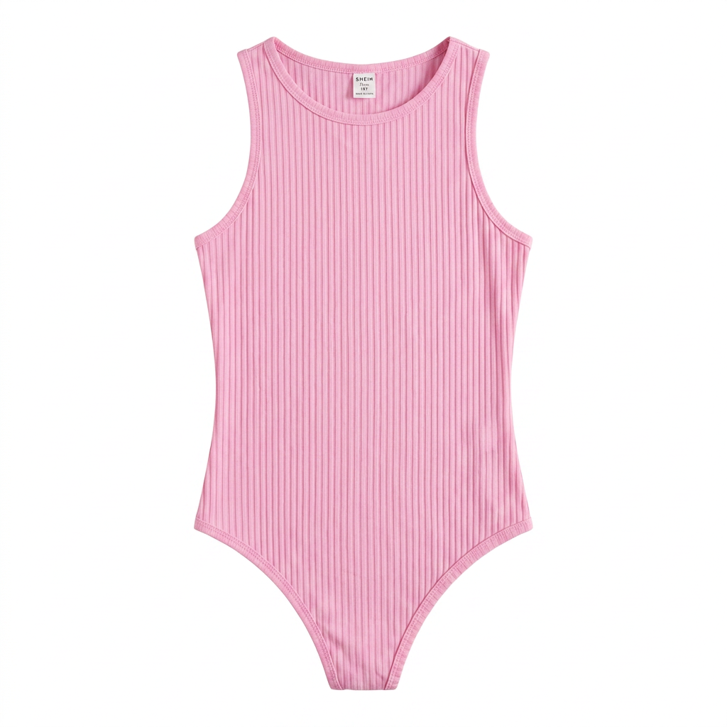 SHEIN Pink Ribbed Strapless Snap-Crotch Bodysuit