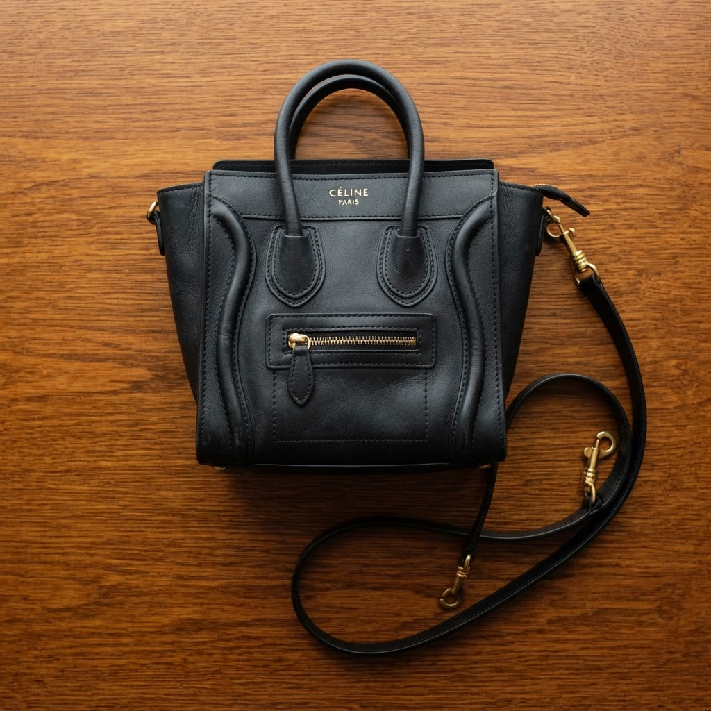 CÉLINE PARIS Black Smooth Leather Structured Nano Tote