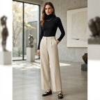 Women's Beige High-Waisted Wide-Leg Trousers
