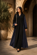 Size 54 Black & Navy Pinstripe Colour-Block Open Abaya